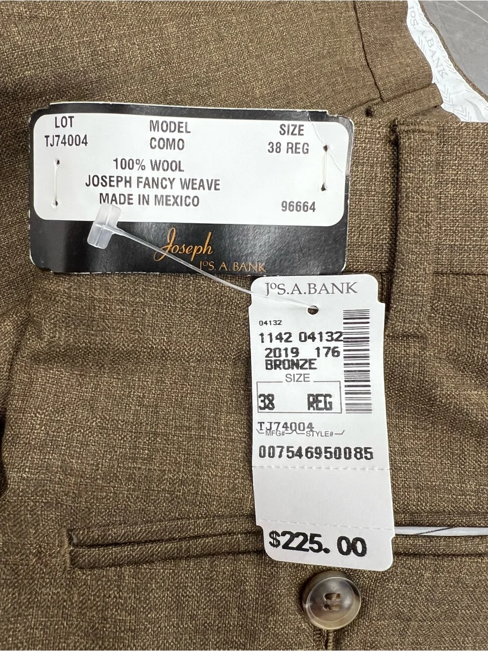 Joseph Fancy Weave 100% Wool Jos. A. Bank Brown Pleated Dress Pants Mens 38 Reg